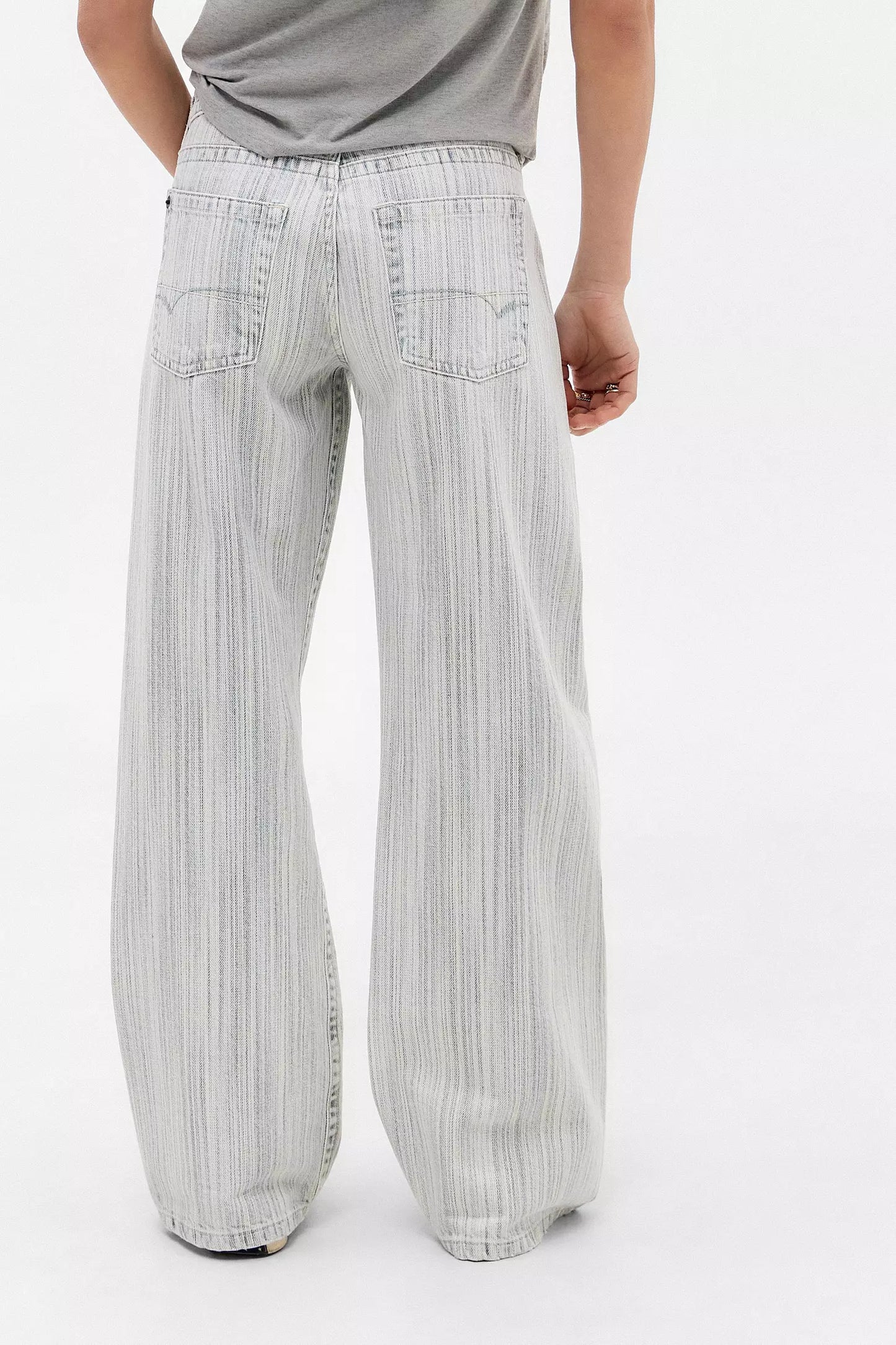 Denim Striped Straight Leg Low-Rise Jeans for Women