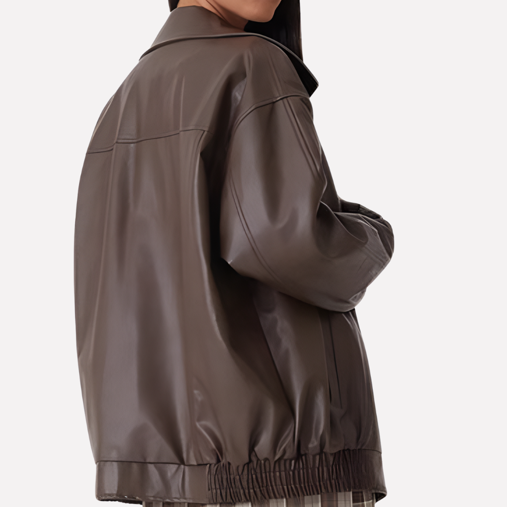 Ribbed Oversized Loose Fit Bomber Jacket with Long Sleeve for Women