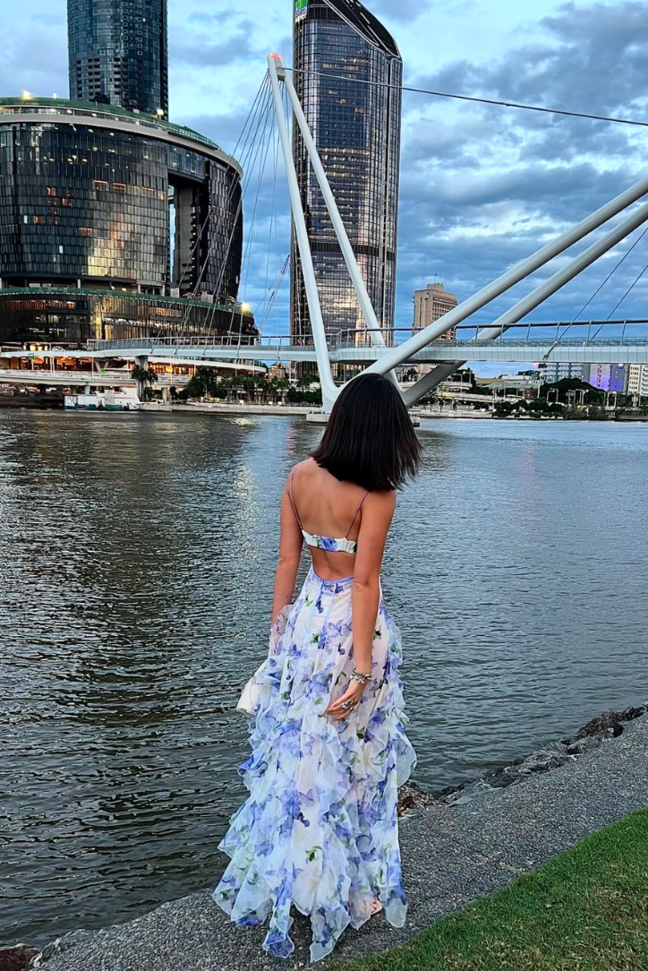 Floral Flowing Full-Length Maxi Dress with Sleeveless for Women
