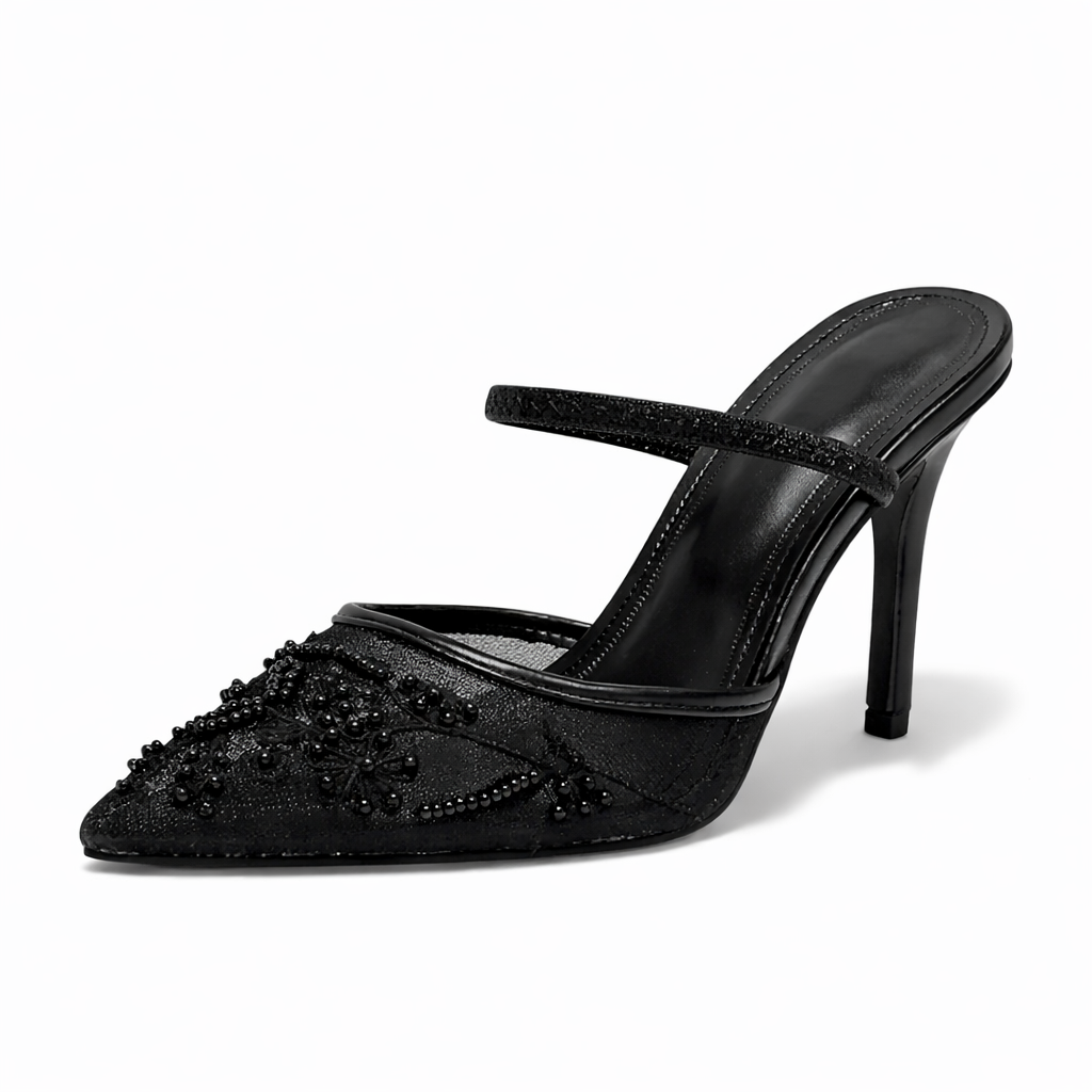Mule Heels Pointed Toe Floral Detail for Women