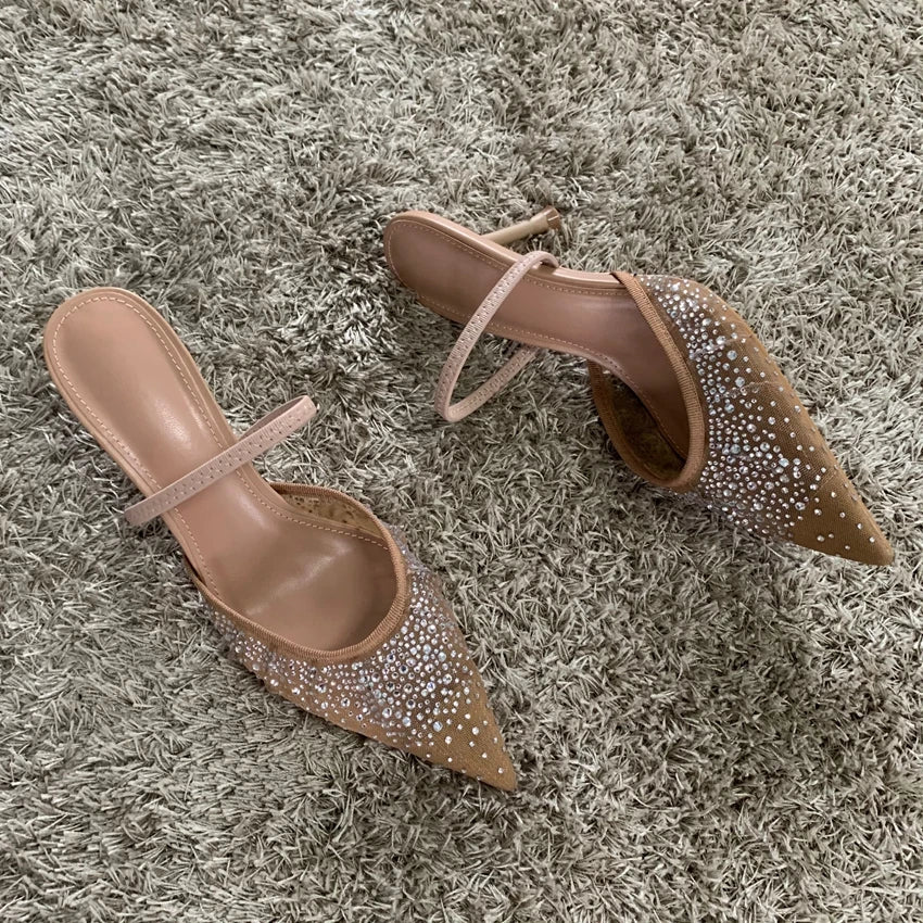 Pointed Toe Kitten Heel Slingback Pumps in Beige for Women