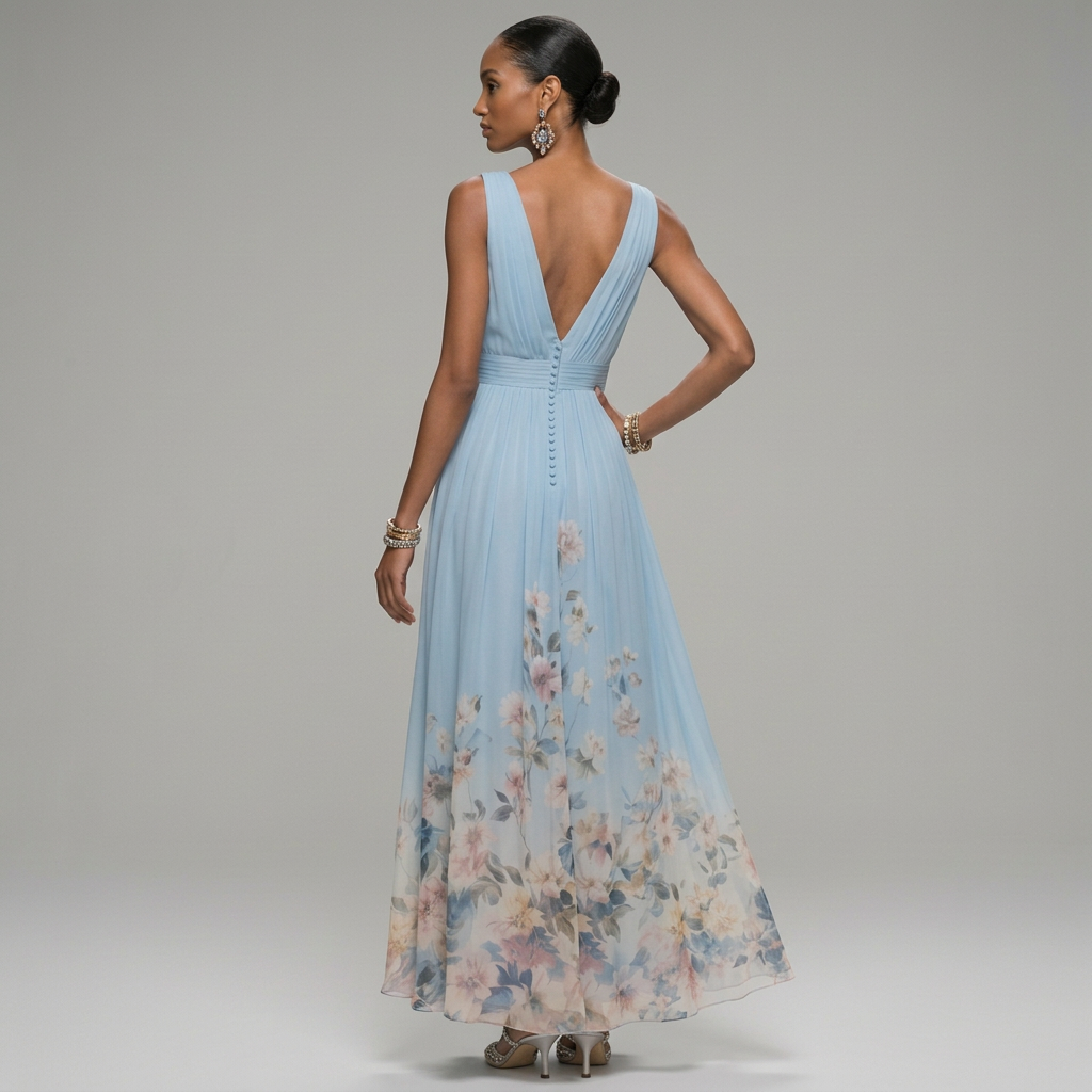 Floral Flowing Full-Length Maxi Dress with Sleeveless for Women