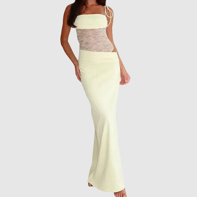 Lace Detail Fitted Full-Length Maxi Dress with Sleeveless for Women