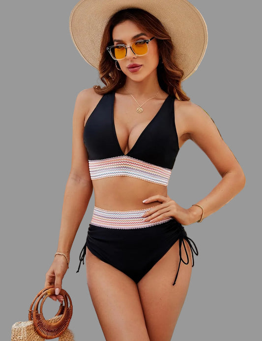 Triangle bikini set with tie straps and minimal design for women