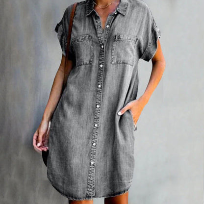 Denim Short Sleeve Midi Dress for Women