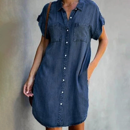 Denim Short Sleeve Midi Dress for Women