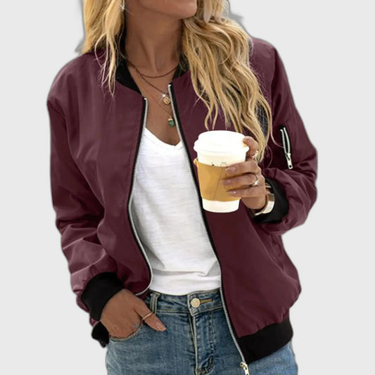 Ribbed Long Sleeve Bomber Jacket for Women