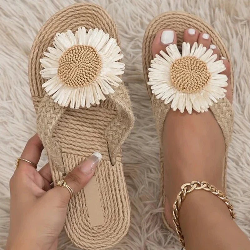 Handwoven Flat Slippers with Open Toe for Women