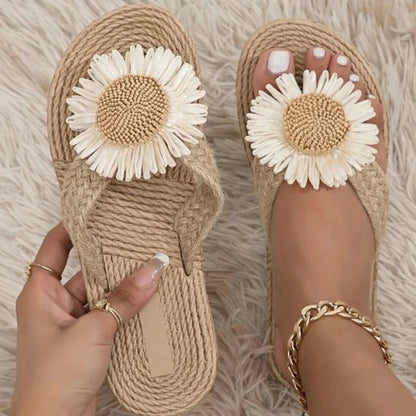 Handwoven Flat Slippers with Open Toe for Women