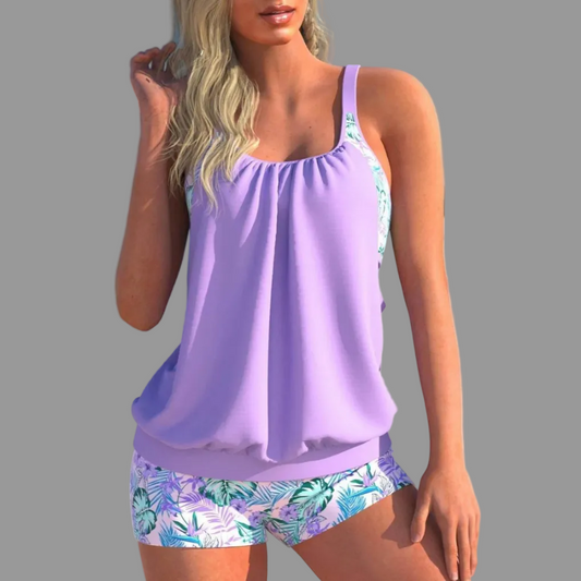 Printed high waisted bikini set with matching two piece design for women