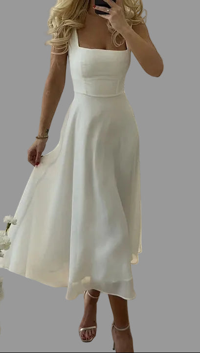 Sleeveless square neck midi dress with clean silhouette for women