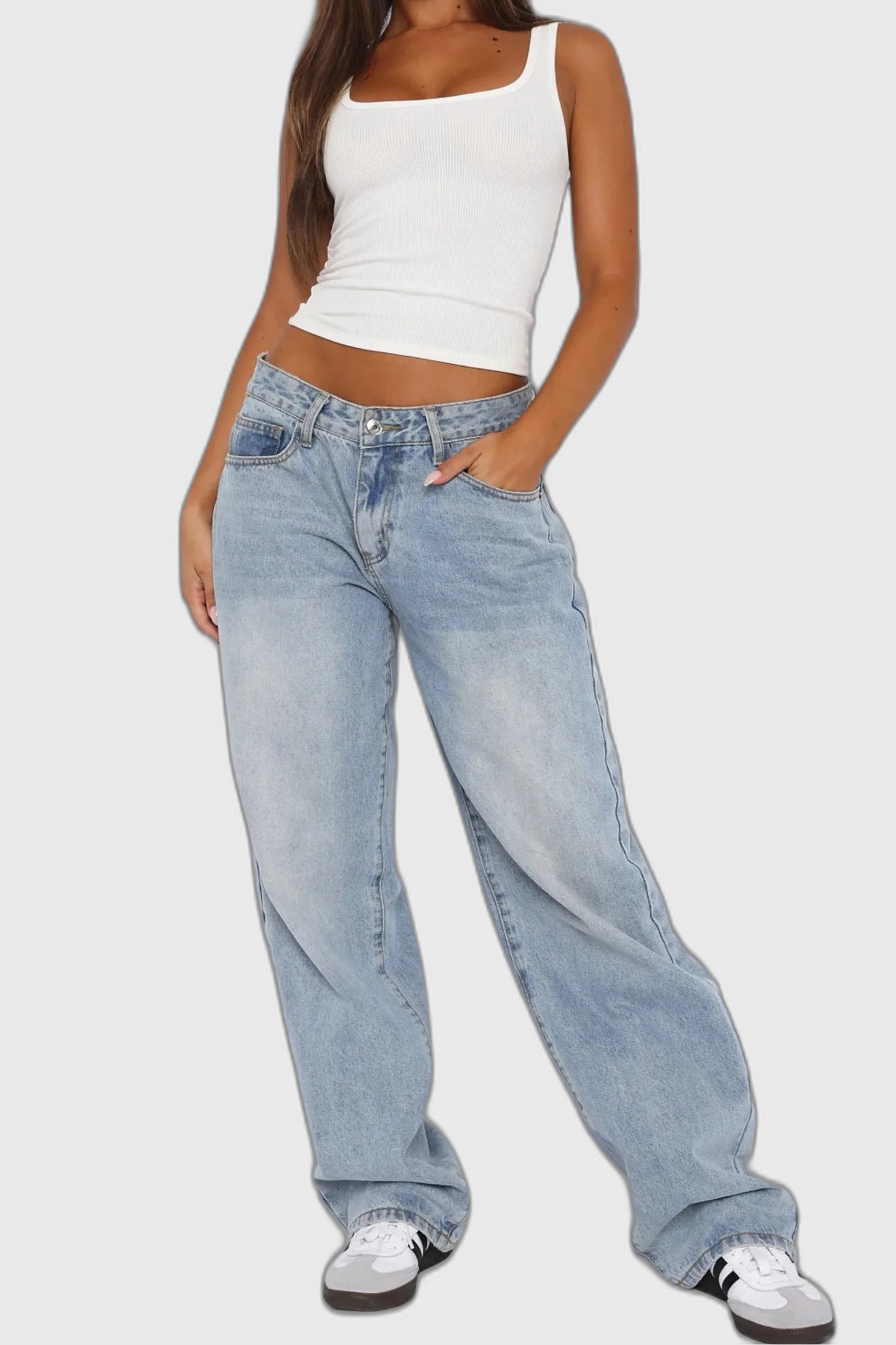 Denim Low-Rise Full-Length Wide Leg Jeans for Women