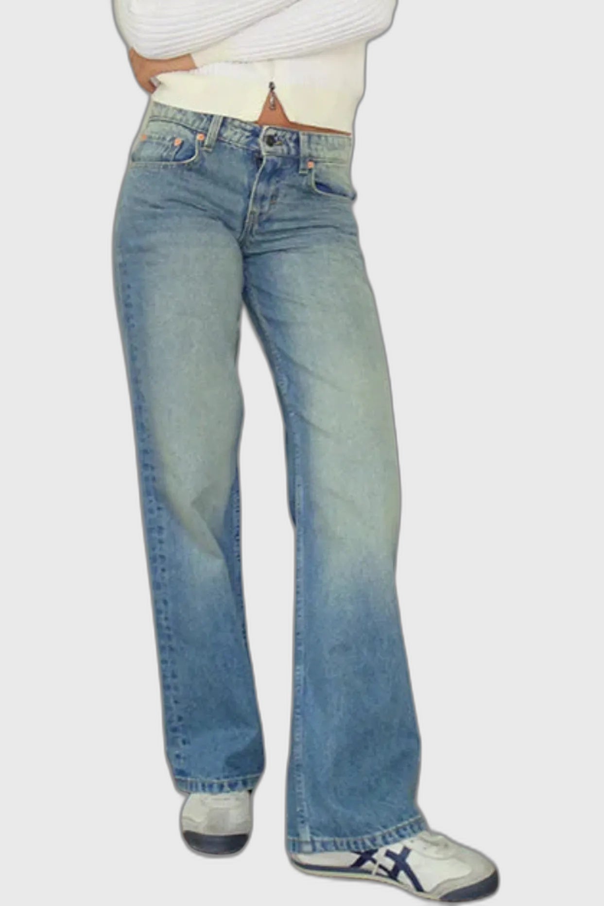 Denim Low-Rise Full-Length Straight Leg Jeans for Women