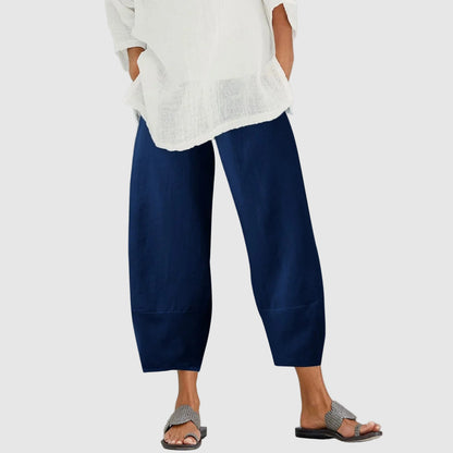 Wide Leg Linen Trousers with Relaxed Fit for Women