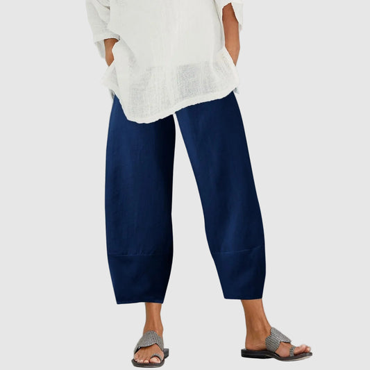 Wide Leg Linen Trousers with Relaxed Fit for Women