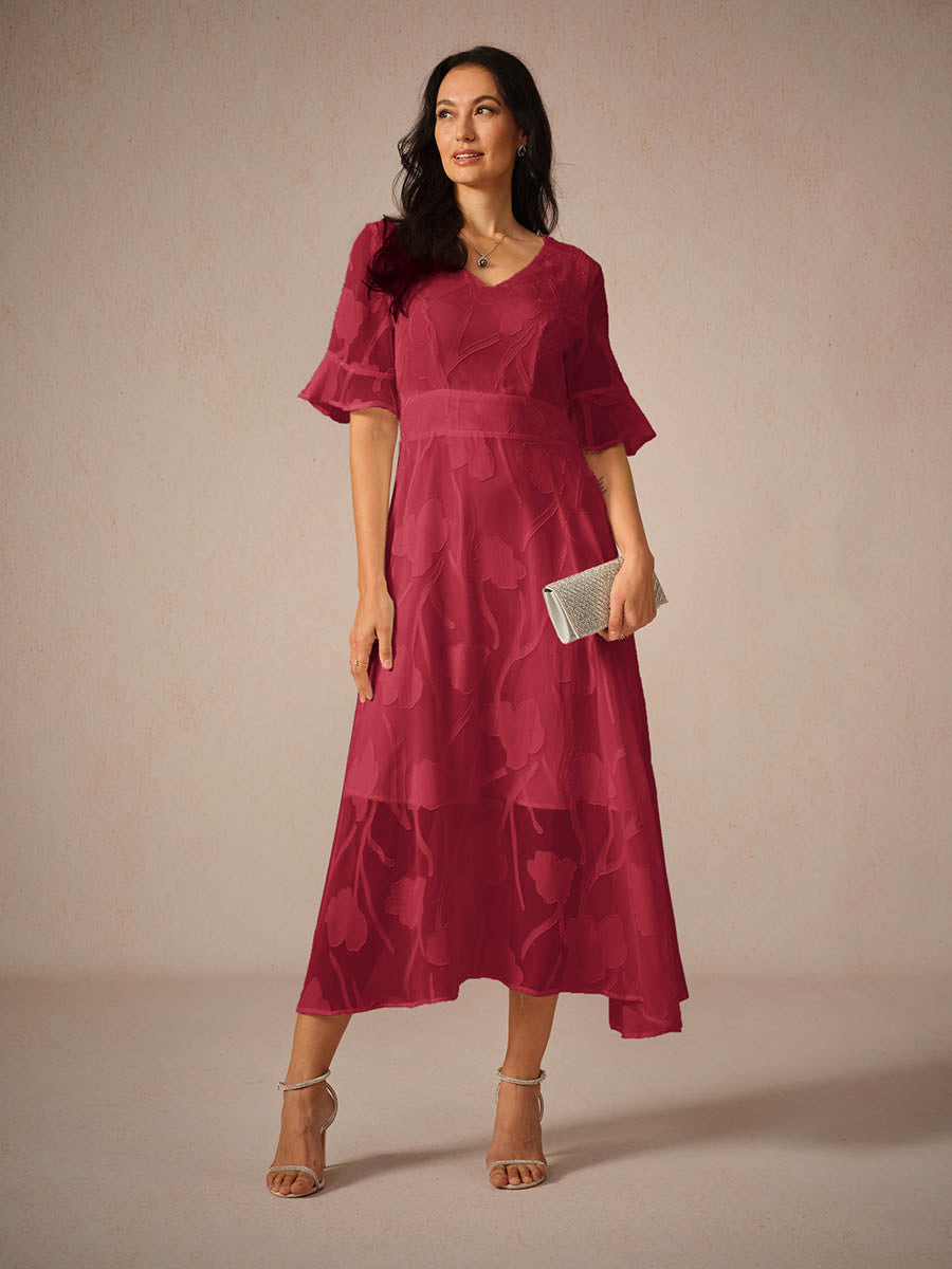 Lace Detail Full-Length Maxi Dress with Flutter Sleeve for Women