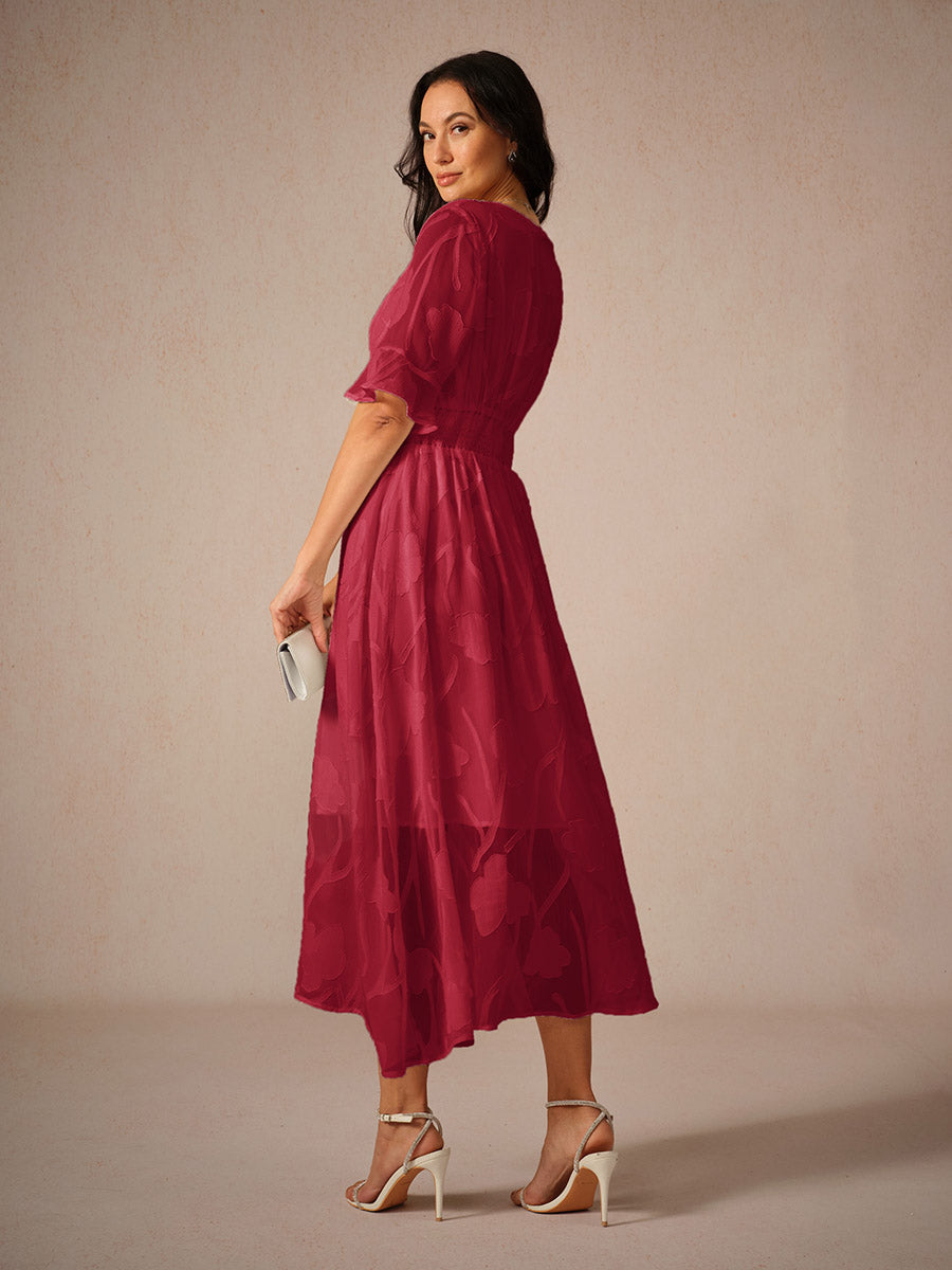 Lace Detail Full-Length Maxi Dress with Flutter Sleeve for Women