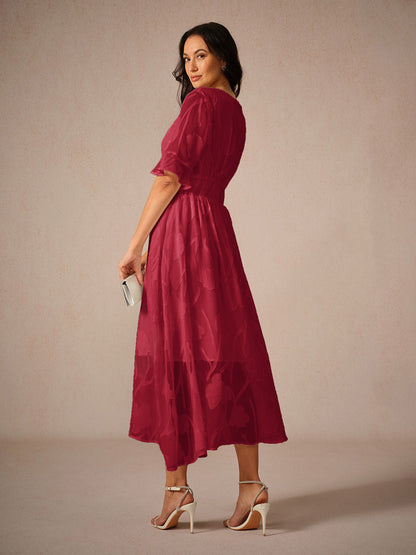 Lace Detail Full-Length Maxi Dress with Flutter Sleeve for Women