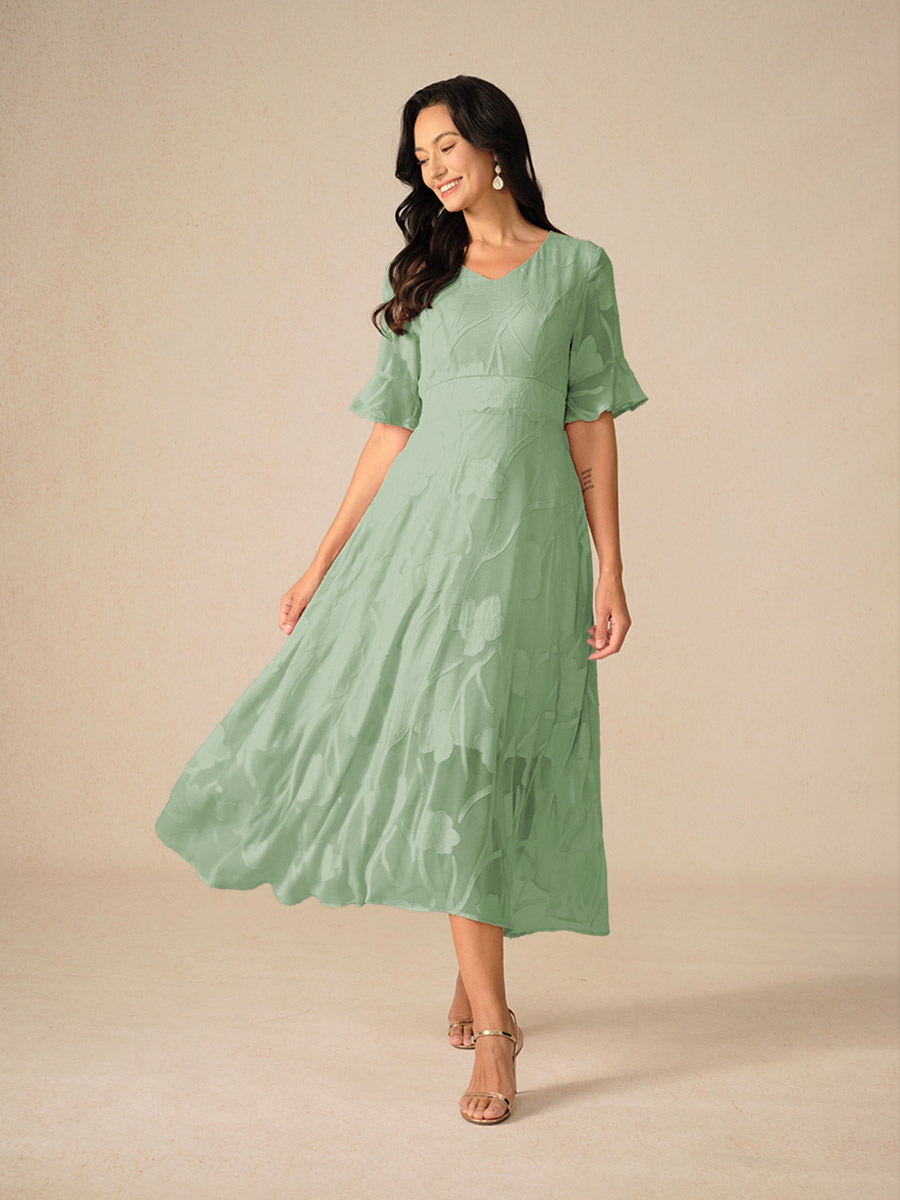 Lace Detail Full-Length Maxi Dress with Flutter Sleeve for Women