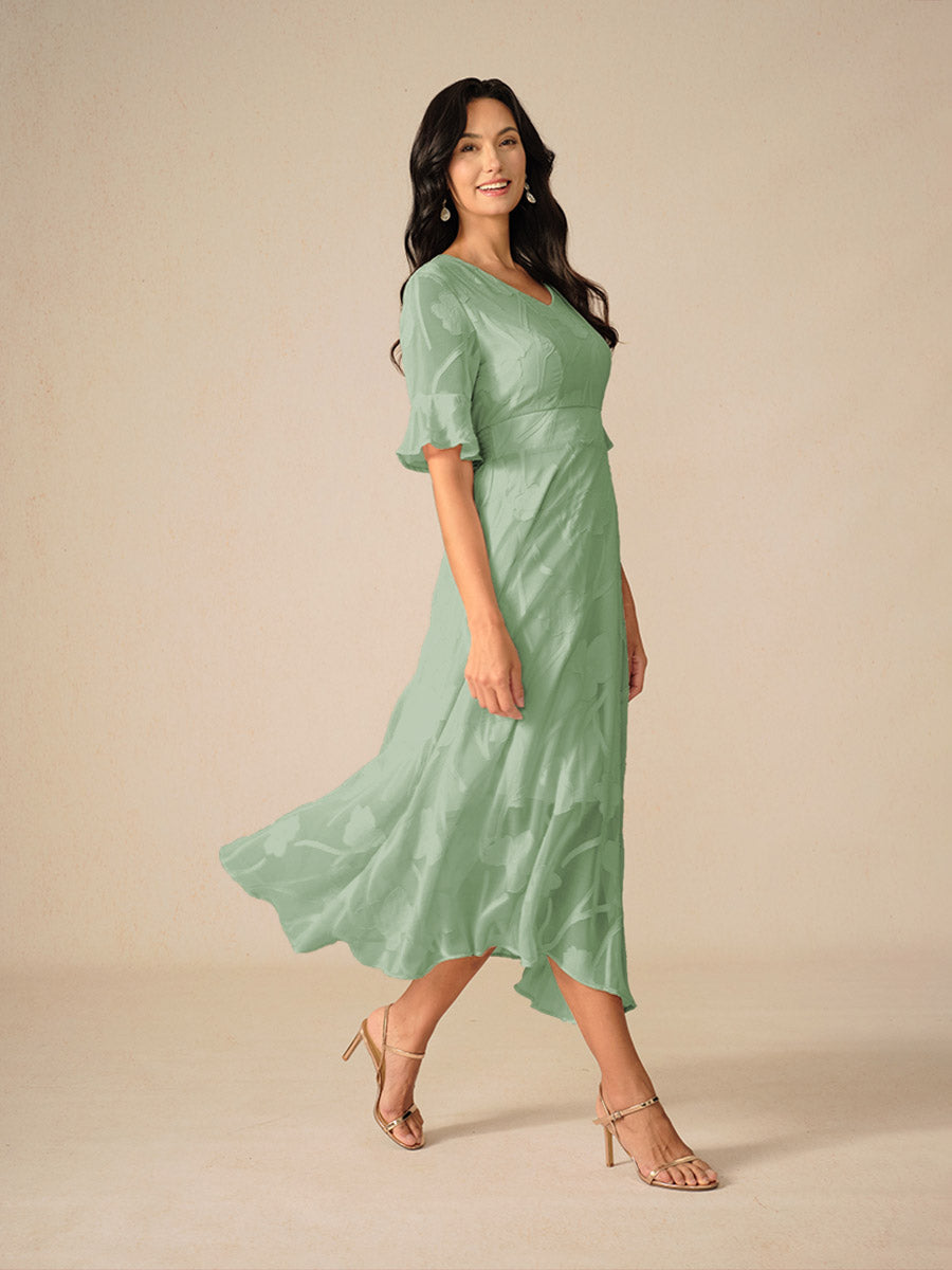 Lace Detail Full-Length Maxi Dress with Flutter Sleeve for Women