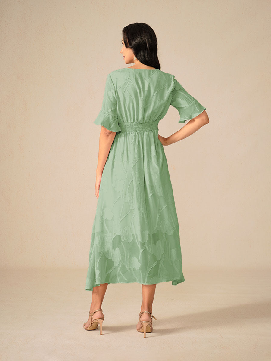 Lace Detail Full-Length Maxi Dress with Flutter Sleeve for Women