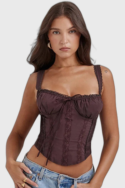 Lace Fitted Cropped Corset Top with Sleeveless for Women