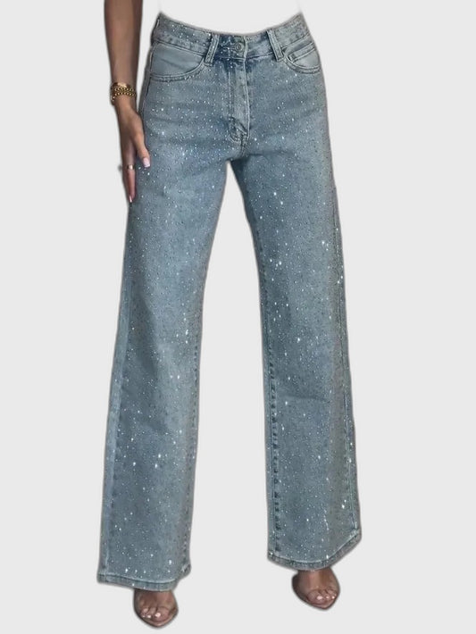 Denim Glitter Straight Leg High-Waist Jeans for Women