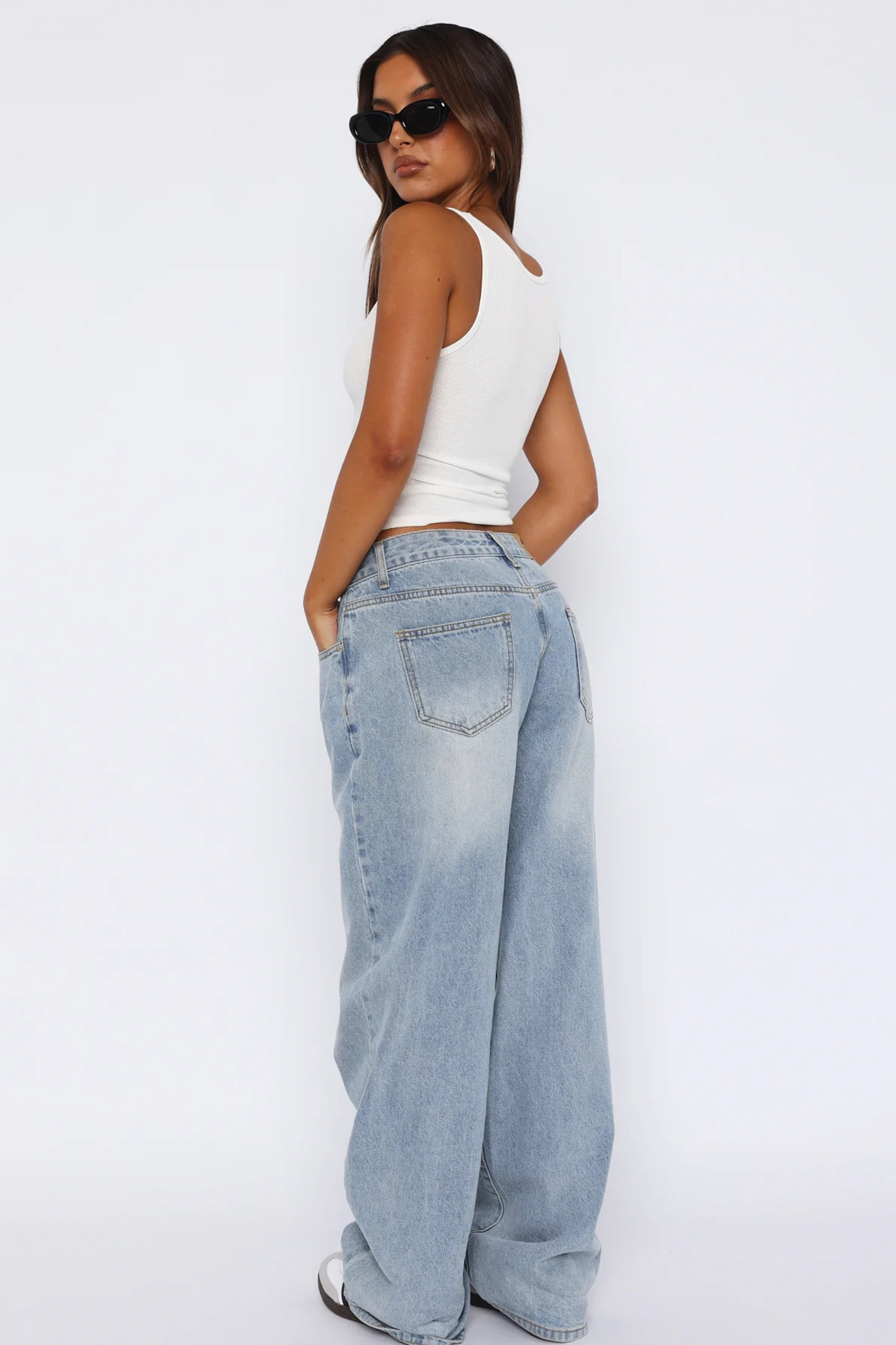 Denim Low-Rise Full-Length Wide Leg Jeans for Women