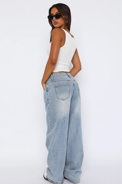 Denim Low-Rise Full-Length Wide Leg Jeans for Women