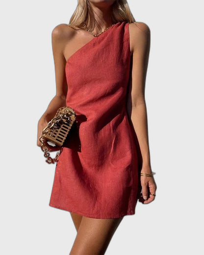 Fitted One-Shoulder Mini Dress with Sleeveless for Women