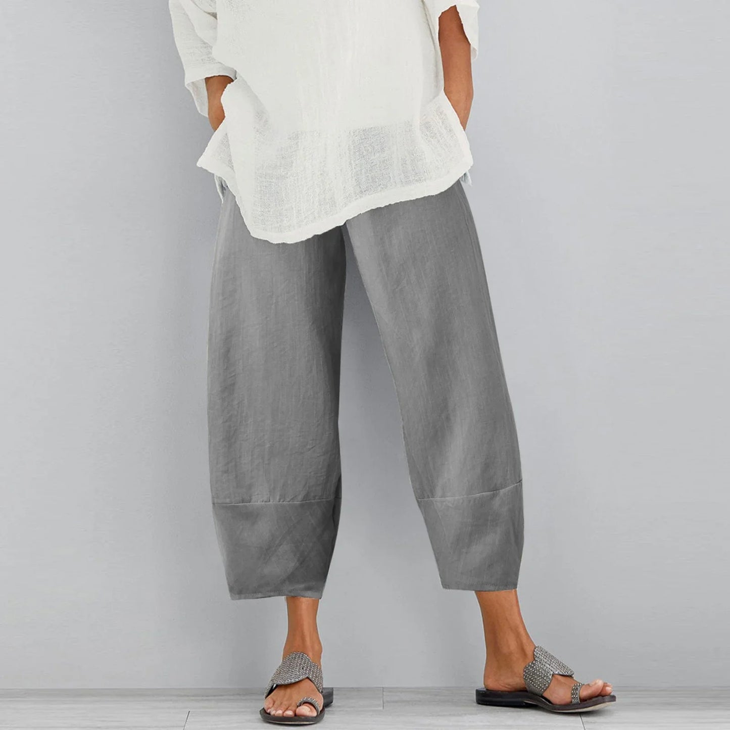 Wide Leg Linen Trousers with Relaxed Fit for Women