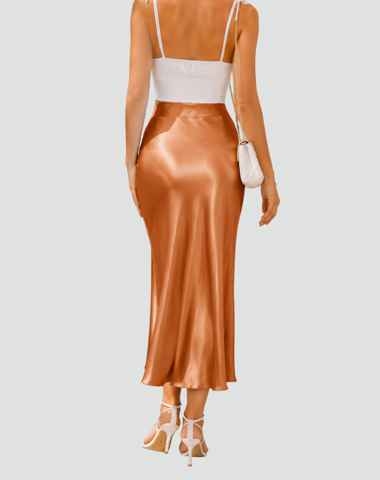 Satin midi skirt with a clean slip cut for women
