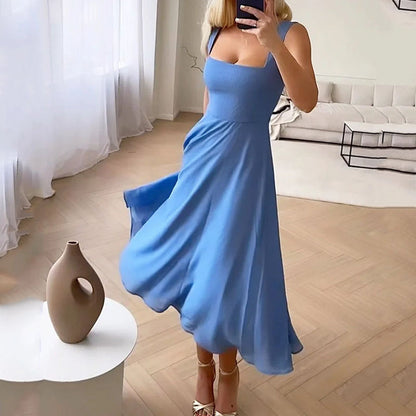 Square Neck Sleeveless Midi Dress for Women