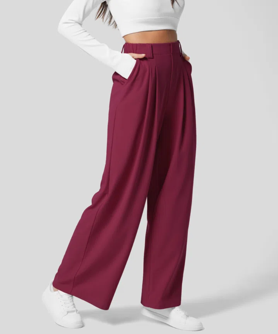 Wide Leg Trousers High Waist Stretch Pull-On for Women