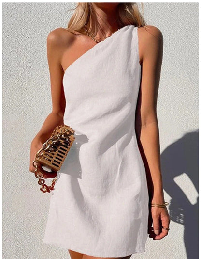 Fitted One-Shoulder Mini Dress with Sleeveless for Women