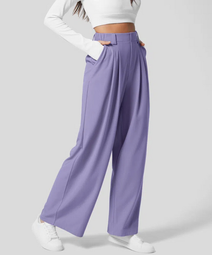 Wide Leg Trousers High Waist Stretch Pull-On for Women