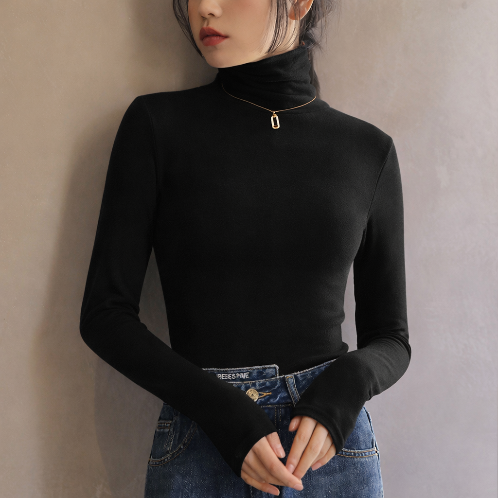 Slim Fit Turtleneck Long Sleeve Top for Women
