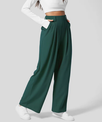 Wide Leg Trousers High Waist Stretch Pull-On for Women