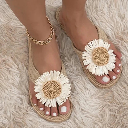 Handwoven Flat Slippers with Open Toe for Women