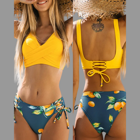 Two piece bikini set with clean silhouette and matching design for women