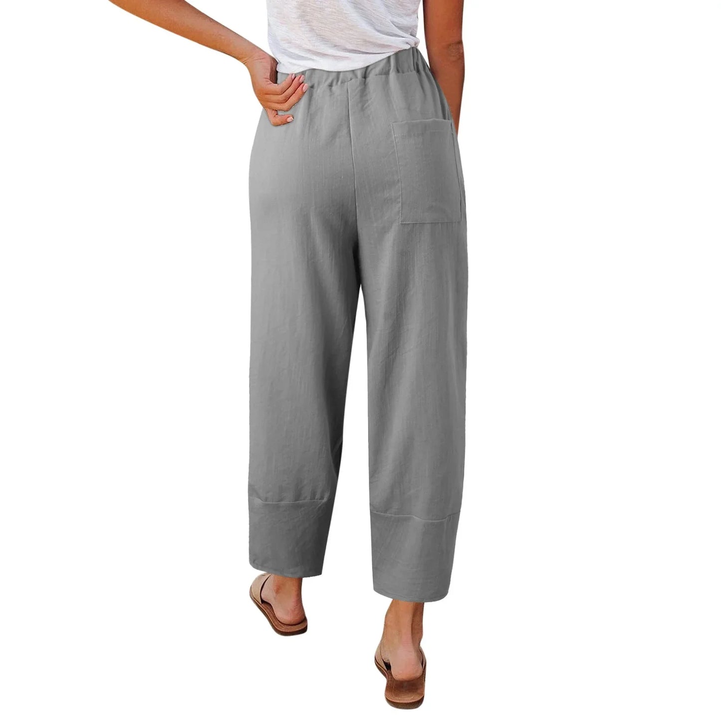 Wide Leg Linen Trousers with Relaxed Fit for Women