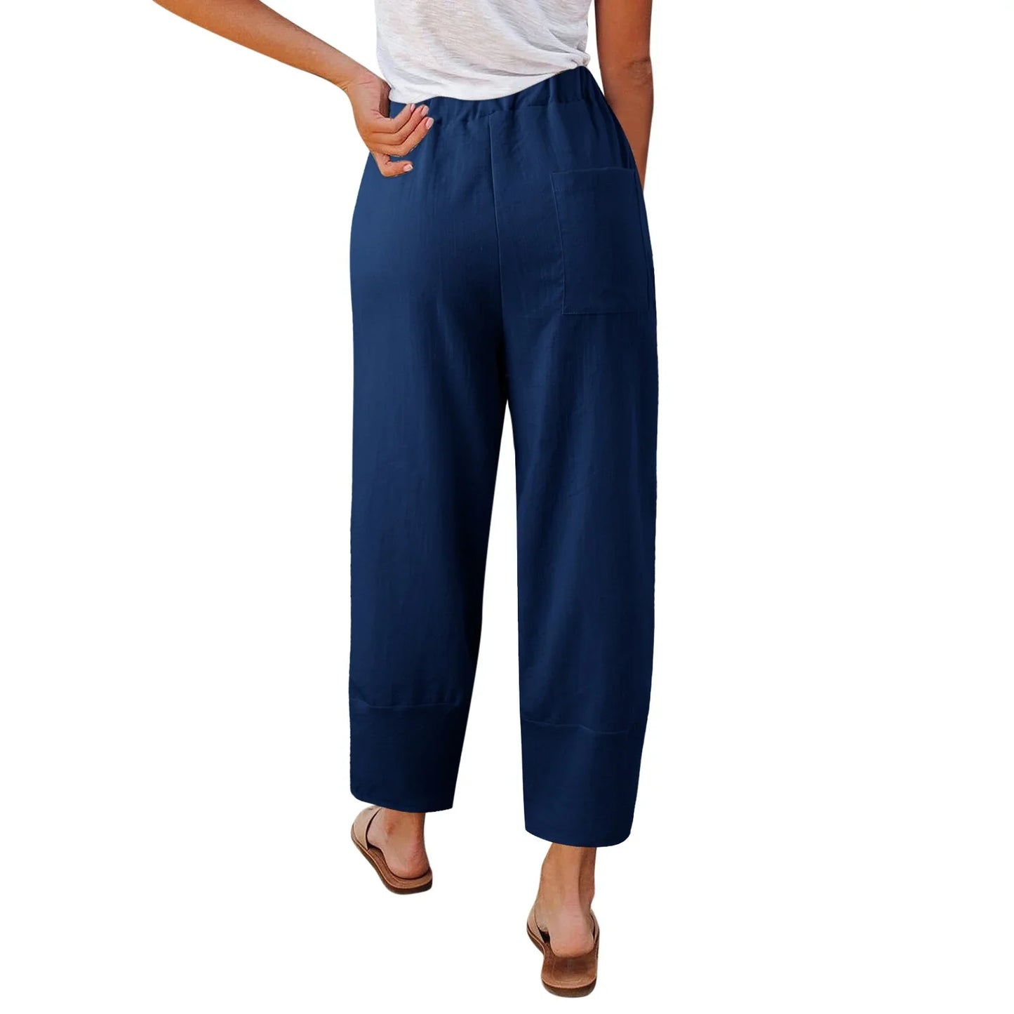 Wide Leg Linen Trousers with Relaxed Fit for Women
