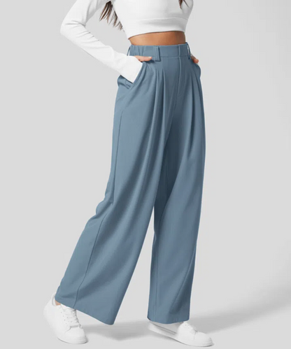 Wide Leg Trousers High Waist Stretch Pull-On for Women