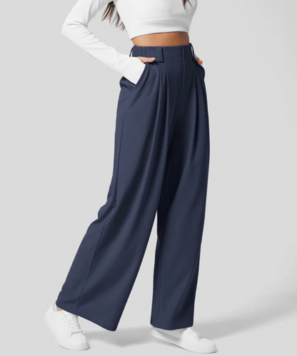 Wide Leg Trousers High Waist Stretch Pull-On for Women