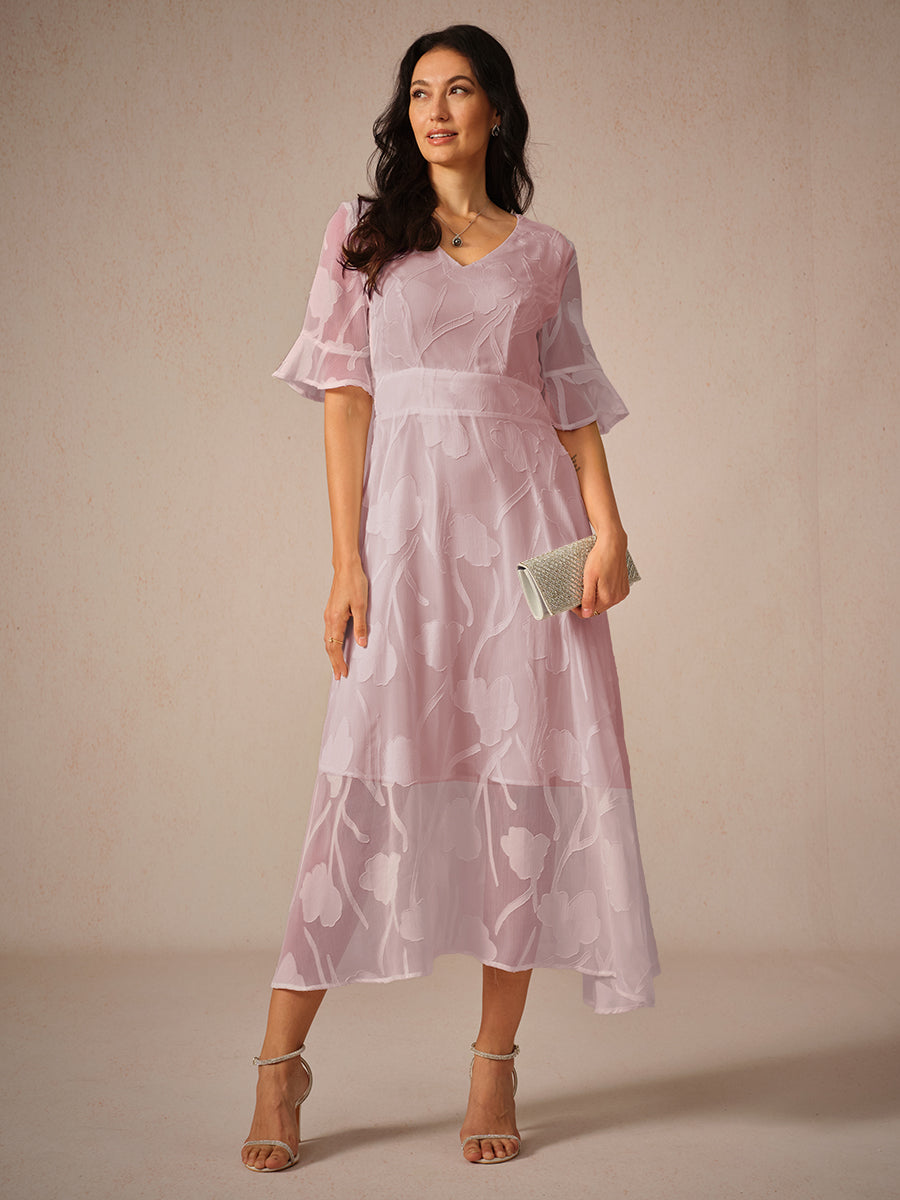 Lace Detail Full-Length Maxi Dress with Flutter Sleeve for Women