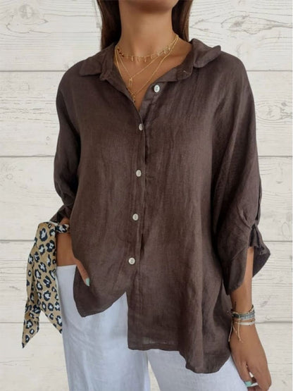 Linen Relaxed Fit Long Sleeve Blouse for Women