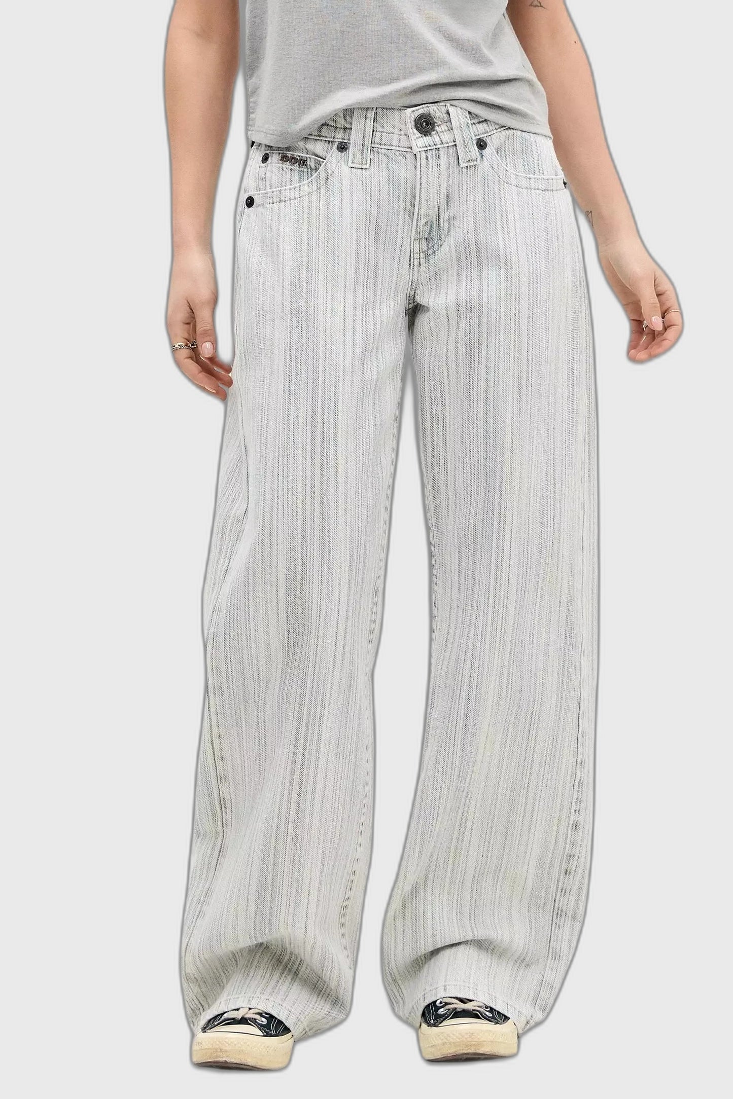 Denim Striped Straight Leg Low-Rise Jeans for Women
