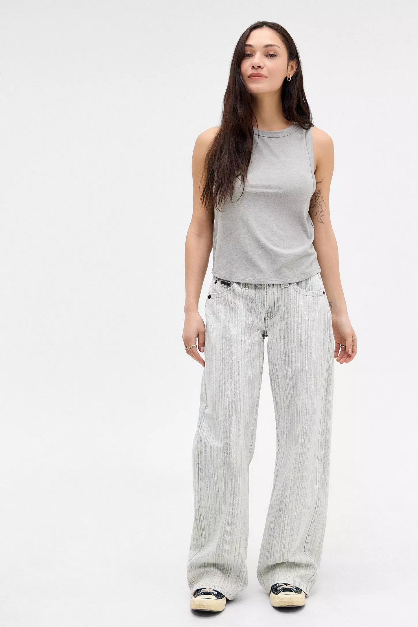 Denim Striped Straight Leg Low-Rise Jeans for Women