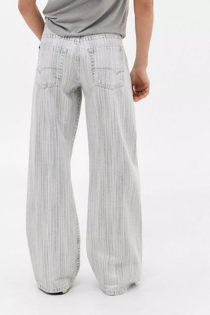 Denim Striped Straight Leg Low-Rise Jeans for Women