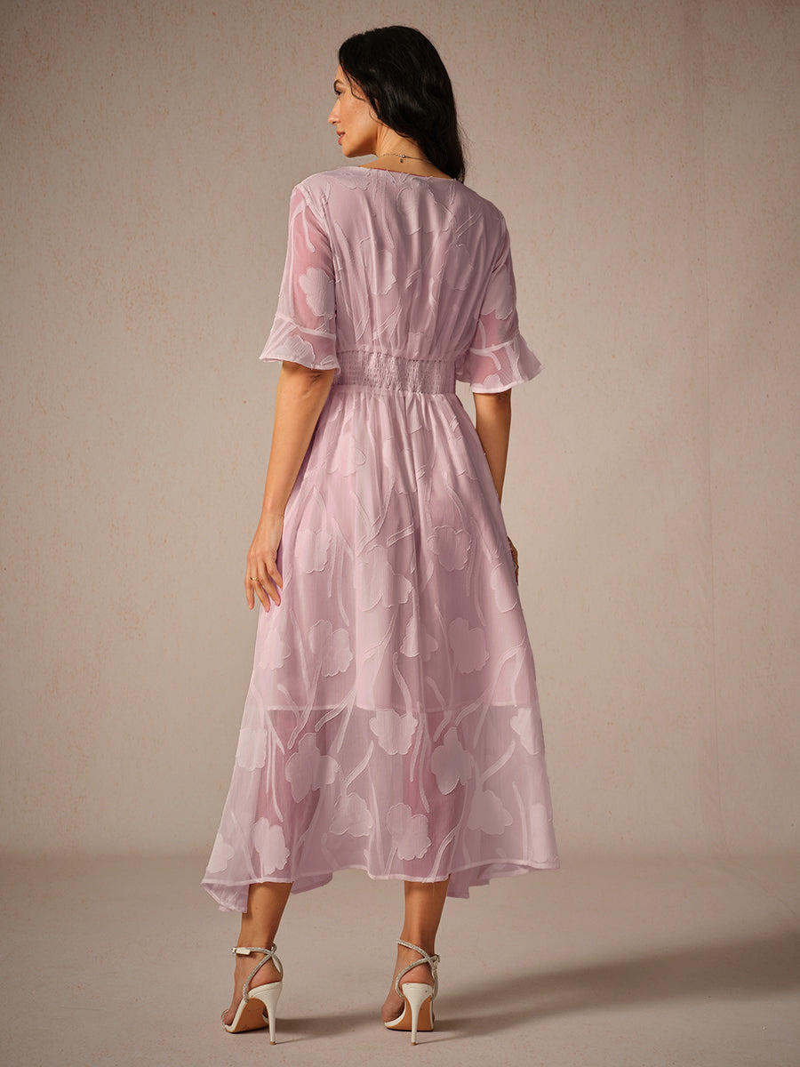 Lace Detail Full-Length Maxi Dress with Flutter Sleeve for Women